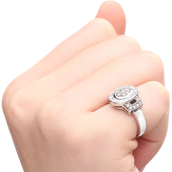 Anel de Ouro Branco 18k com Diamantes