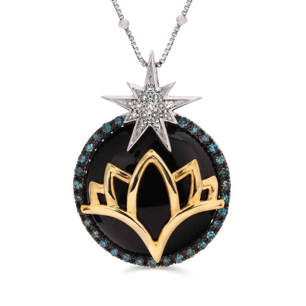 Pingente Linha Eva LaRue em Prata 925 com Ônix e Diamantes Azuis e Brancos