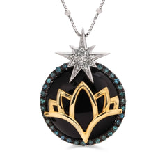 Pingente Linha Eva LaRue em Prata 925 com Ônix e Diamantes Azuis e Brancos