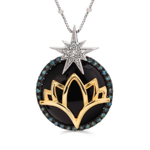 Pingente Linha Eva LaRue em Prata 925 com Ônix e Diamantes Azuis e Brancos