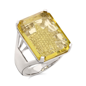126004-Anel em Prata 925 com Quartzo Limão e Diamantes