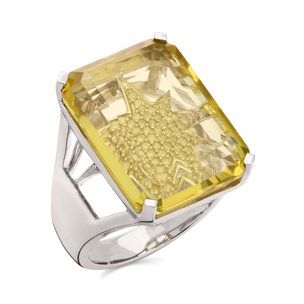 126004-Anel em Prata 925 com Quartzo Limão e Diamantes
