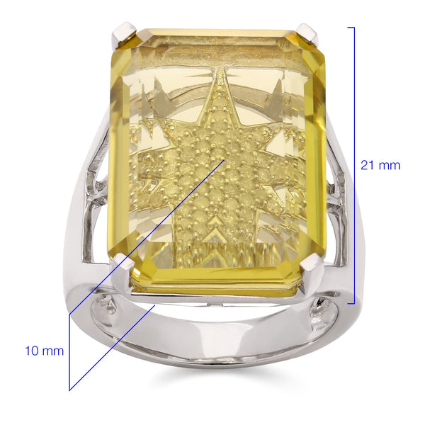 126004-Anel em Prata 925 com Quartzo Limão e Diamantes
