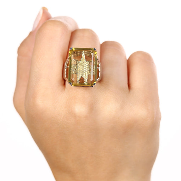 126004-Anel em Prata 925 com Quartzo Limão e Diamantes