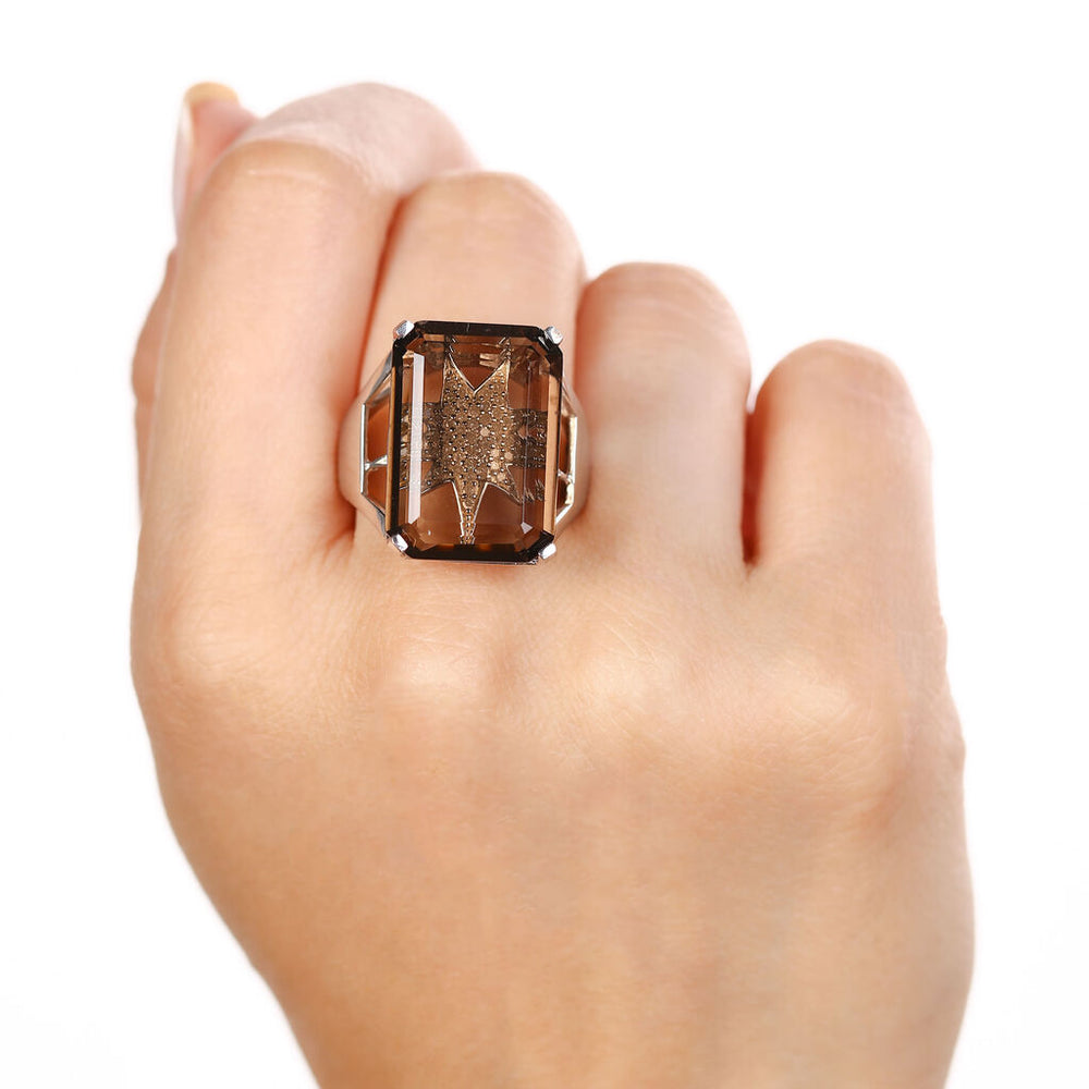Anel em Prata 925 com Topázio Fumê e Diamantes