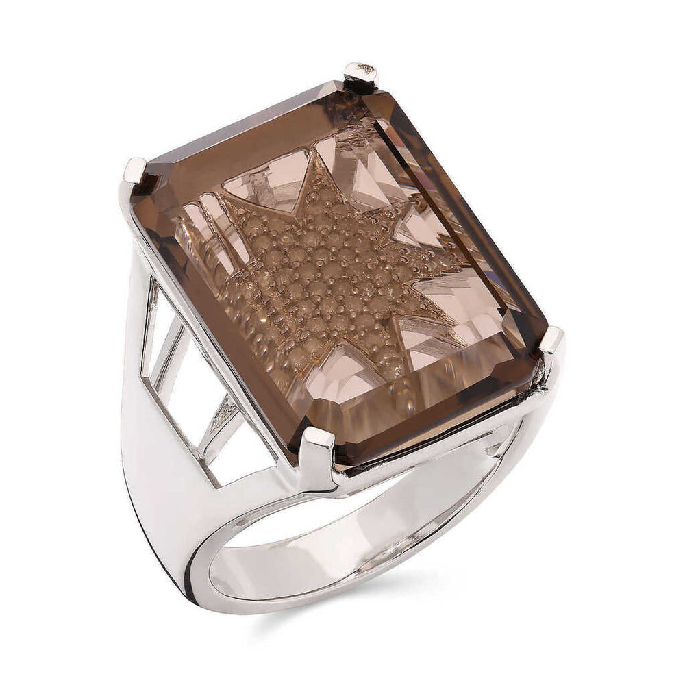 Anel em Prata 925 com Topázio Fumê e Diamantes