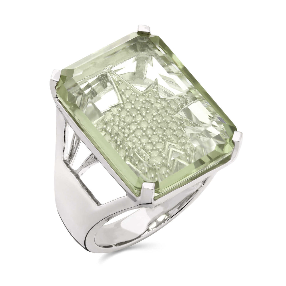 126009-Anel em Prata 925 com Prasolita e Diamantes