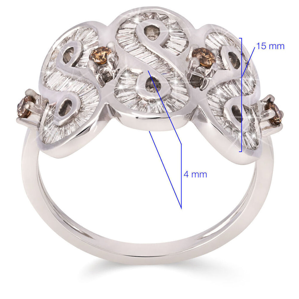 Anel em Ouro Branco com Diamantes Brancos e Chocolates