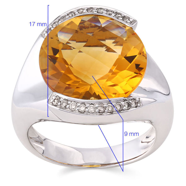 Anel em Ouro Branco 18k com Citrino e Diamantes Aprox. 8,33 cts e Diamantes Aprox. 12 pts