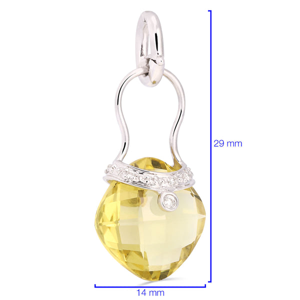 Pingente em Ouro Branco 18k com Quartzo Limão e Diamantes