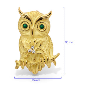126448-Broche Linha Giovanni em Ouro 18k Coruja de com Esmeraldas e Diamantes