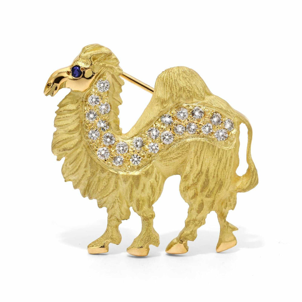 126467-Broche Linha Giovanni em Ouro Amarelo 18k Camelo com Safira e Diamantes