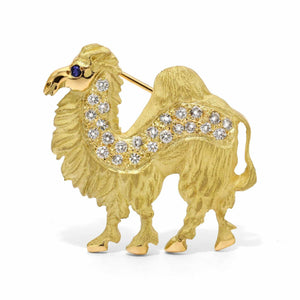 126467-Broche Linha Giovanni em Ouro Amarelo 18k Camelo com Safira e Diamantes
