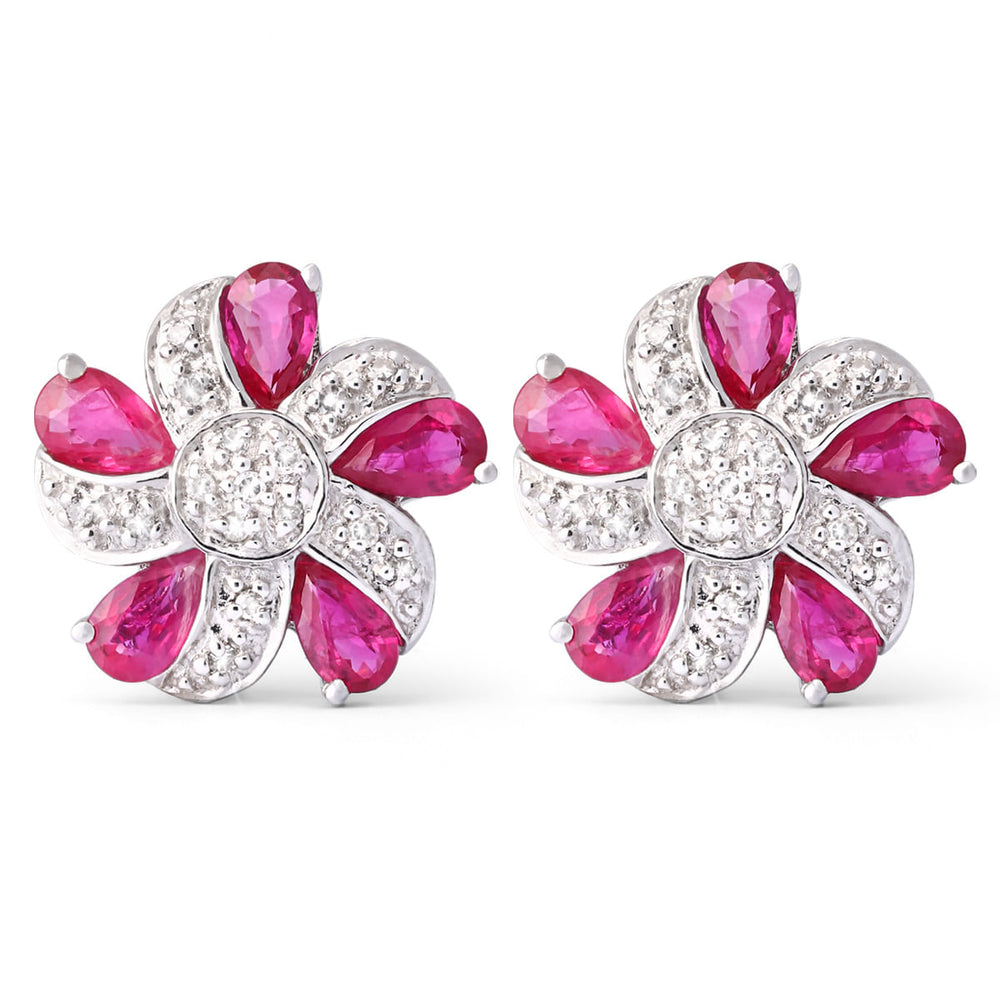 Par de Brincos em Ouro Branco 18k Rubis e Diamantes