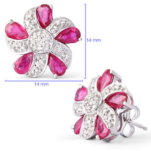 Par de Brincos em Ouro Branco 18k Rubis e Diamantes