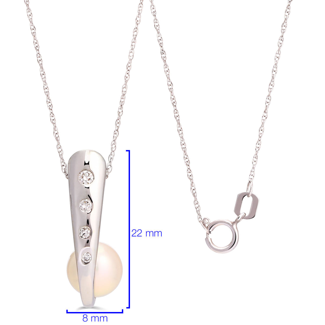 Pingente em Ouro Branco 18k com Perola e 4 Diamantes