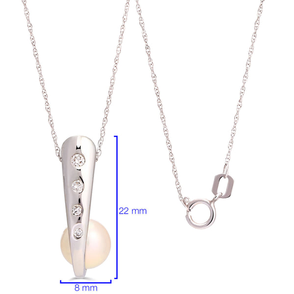 Pingente em Ouro Branco 18k com Perola e 4 Diamantes