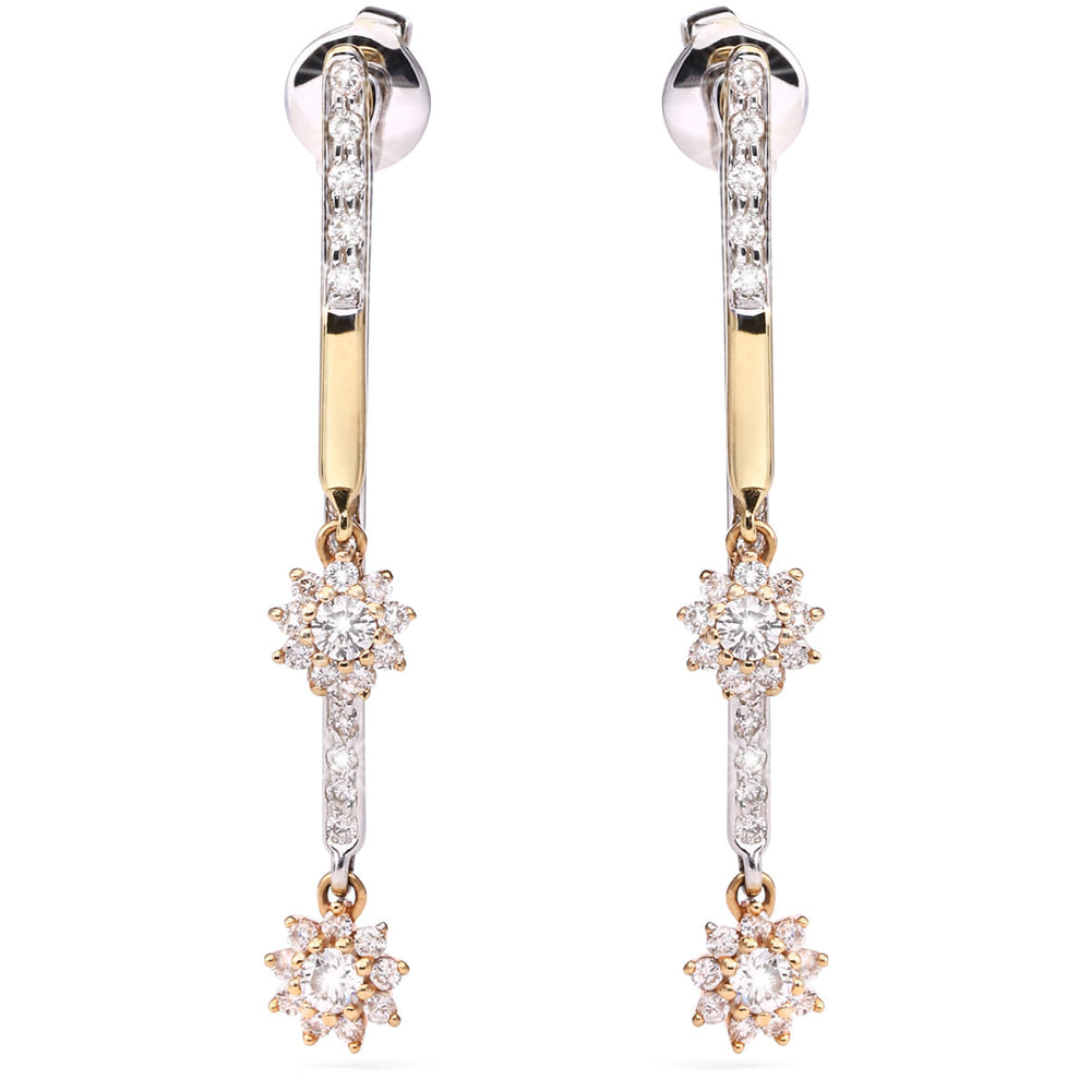 126844 - Par de Brinco em Ouro Amarelo 18k  Det. em Ouro Bco 18k com Diamantes