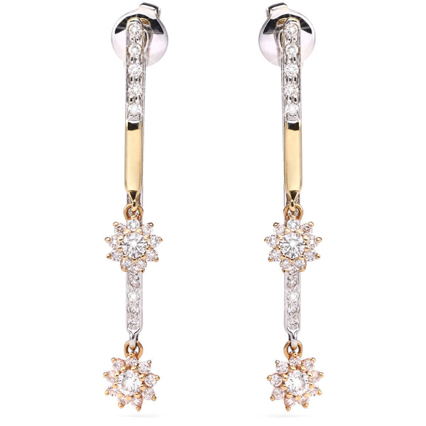 126844 - Par de Brinco em Ouro Amarelo 18k  Det. em Ouro Bco 18k com Diamantes