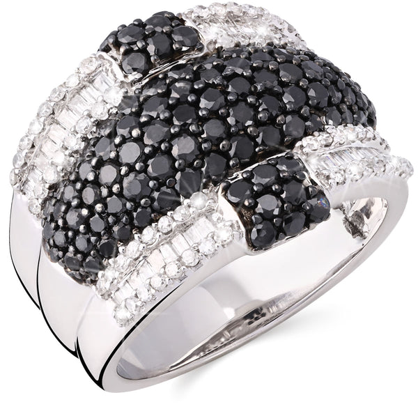126951-Anel em Ouro Branco de Diamantes Negros e Brancos