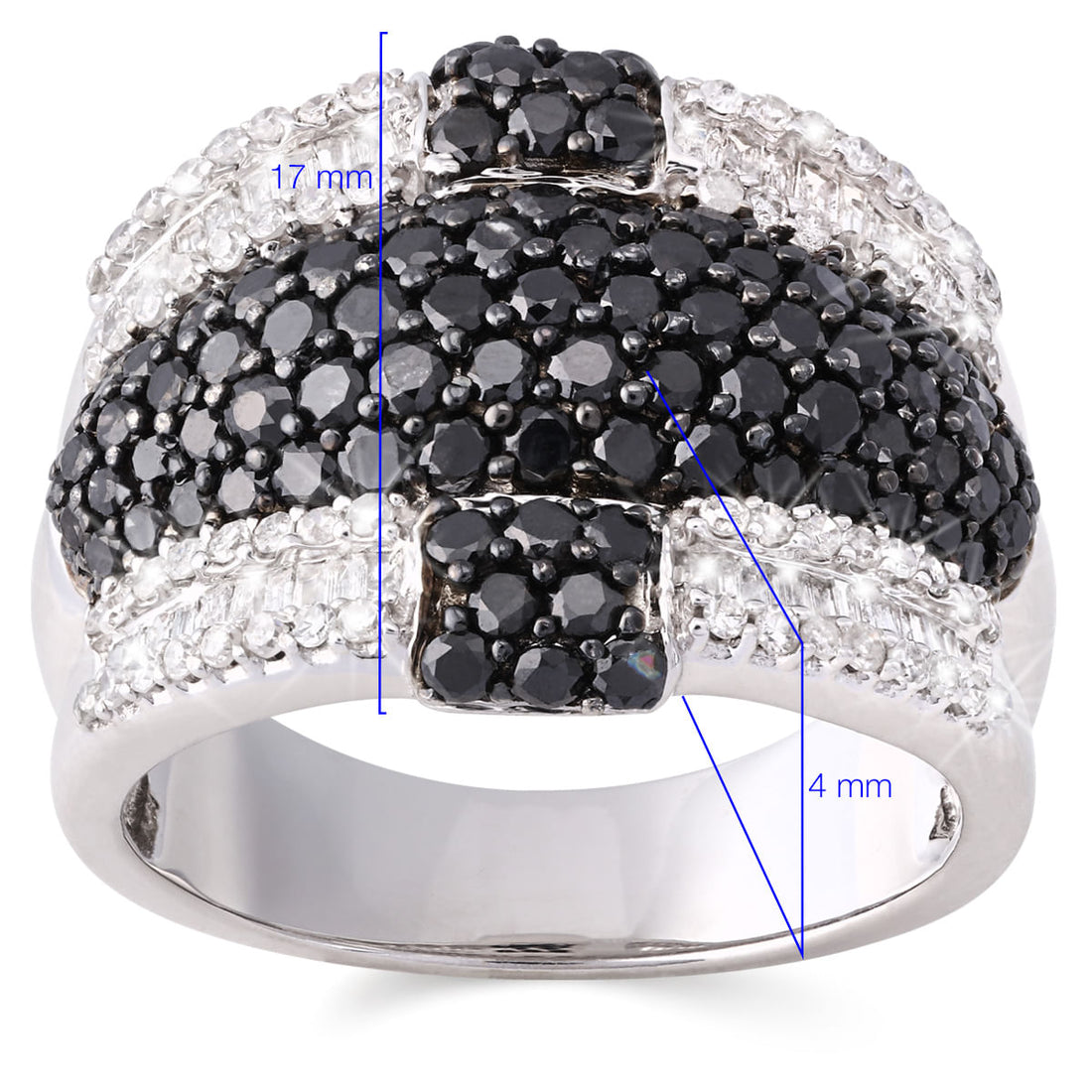Anel em Ouro Branco de Diamantes Negros e Brancos
