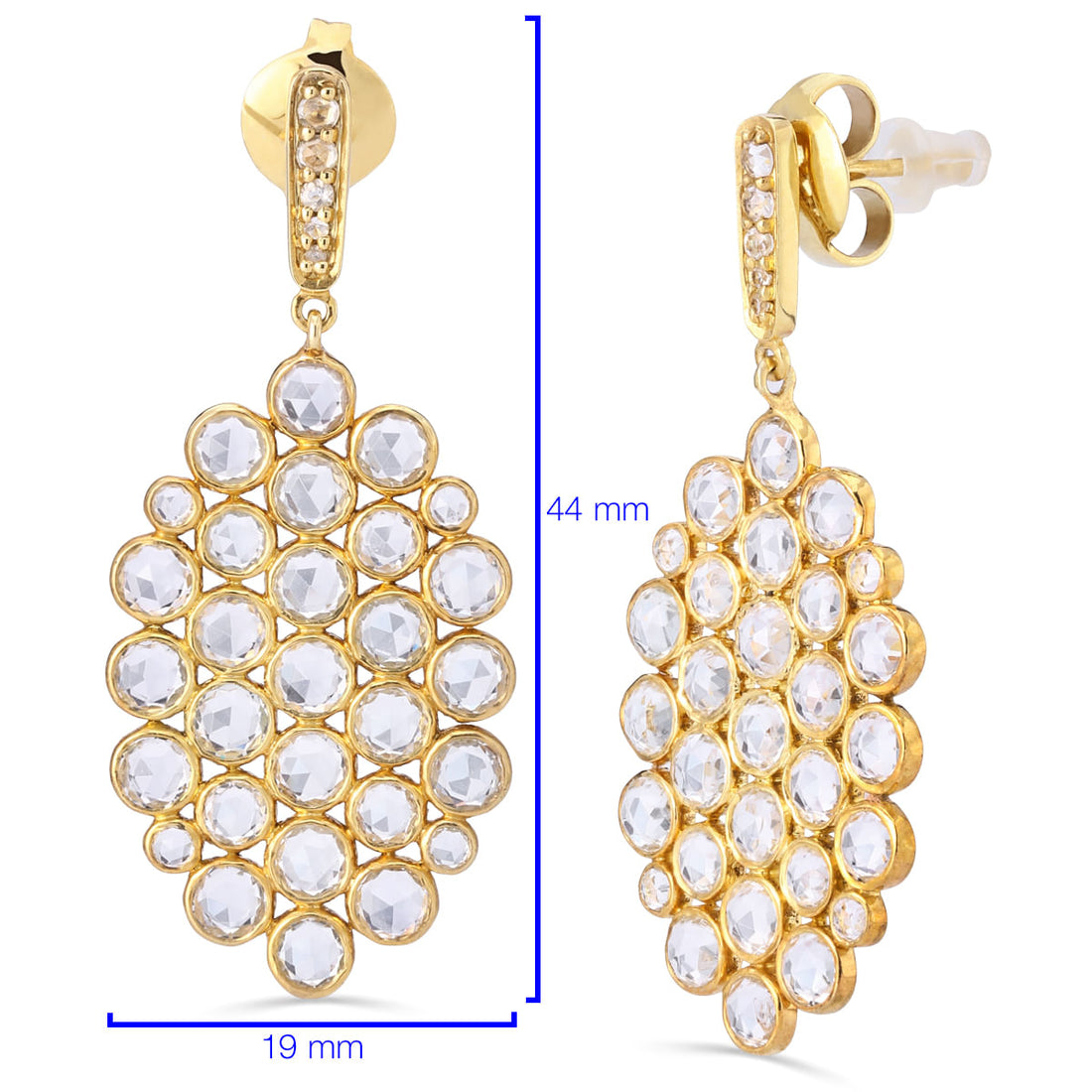 Par de Brinco Linha Setara em Prata 925 Linha Setara Colméia com Topázio Branco