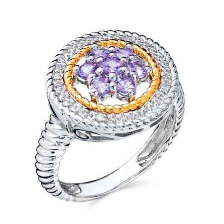 Anel em Prata 925 com Tanzanitas Flor e 4 Diamantes