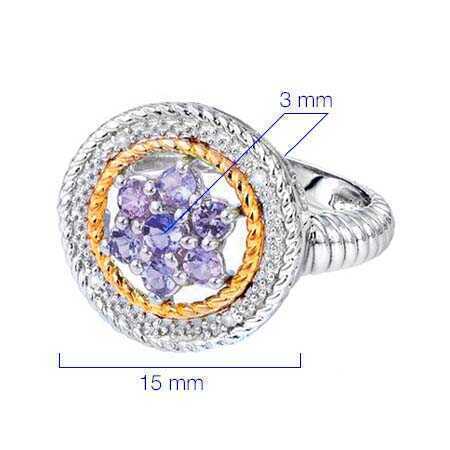 Anel em Prata 925 com Tanzanitas Flor e 4 Diamantes