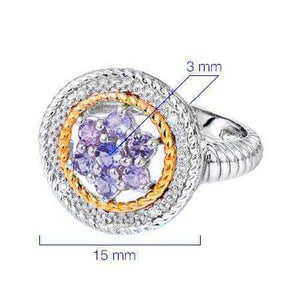Anel em Prata 925 com Tanzanitas Flor e 4 Diamantes