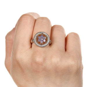 Anel em Prata 925 com Tanzanitas Flor e 4 Diamantes