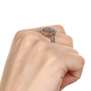 Anel em Prata 925 com Tanzanitas Flor e 4 Diamantes