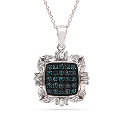 Pingente em Prata 925 com Diamantes Azuis e Brancos
