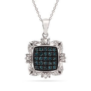 Pingente em Prata 925 com Diamantes Azuis e Brancos