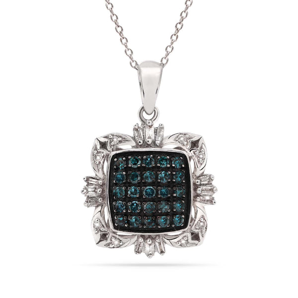 Pingente em Prata 925 com Diamantes Azuis e Brancos
