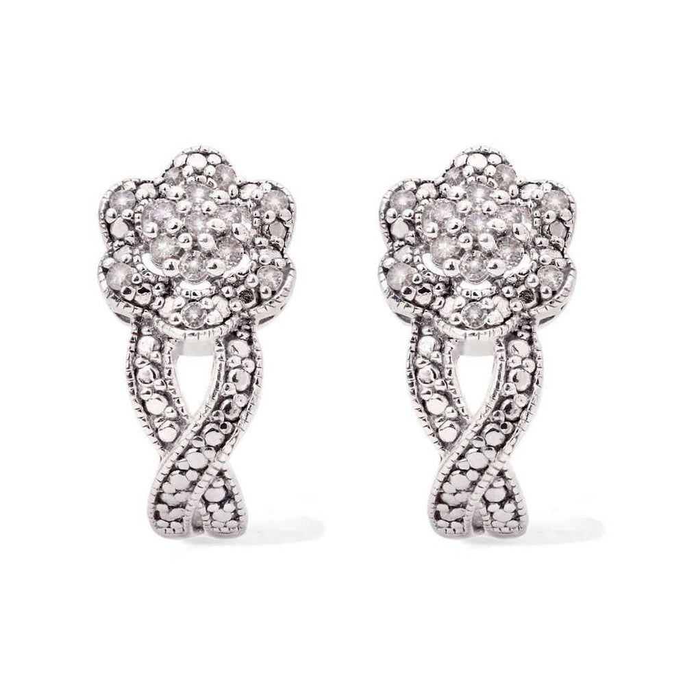 Par de Brinco em Prata 925 Flor com Diamantes Brancos