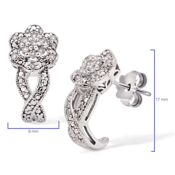 Par de Brinco em Prata 925 Flor com Diamantes Brancos