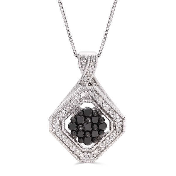 Pingente em Prata 925 com Diamantes Negros e Brancos