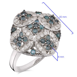 Anel em Prata 925 Losango Vazado com Diamantes Brancos e Azuis