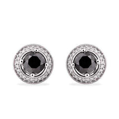 Par de Brinco Em Prata 925 com Diamantes Brancos e Negros