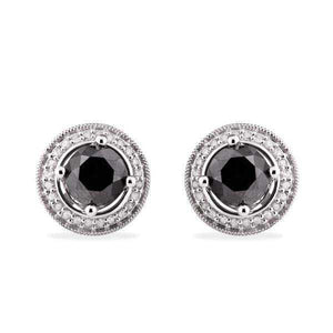 Par de Brinco Em Prata 925 com Diamantes Brancos e Negros