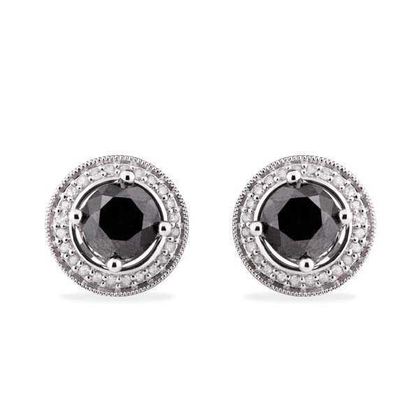 Par de Brinco Em Prata 925 com Diamantes Brancos e Negros