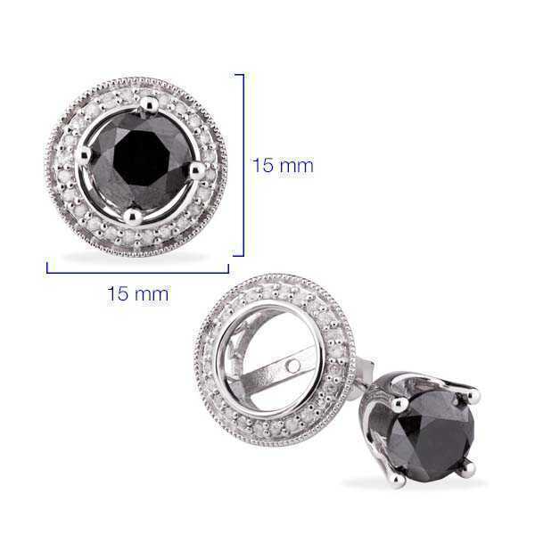 Par de Brinco Em Prata 925 com Diamantes Brancos e Negros
