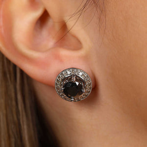 Par de Brinco Em Prata 925 com Diamantes Brancos e Negros