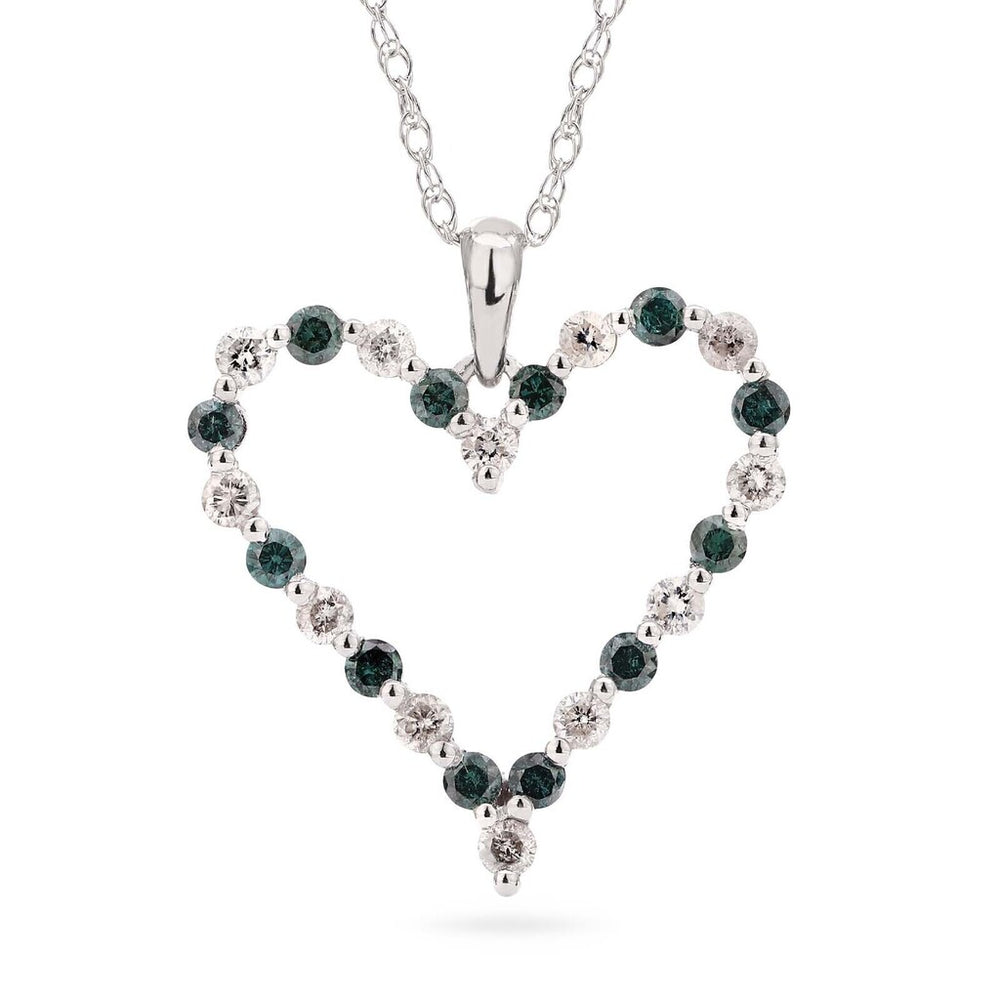 Pingente em Prata 925 Coração com Diamantes Brancos e Azuis