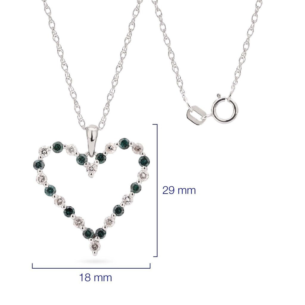 Pingente em Prata 925 Coração com Diamantes Brancos e Azuis