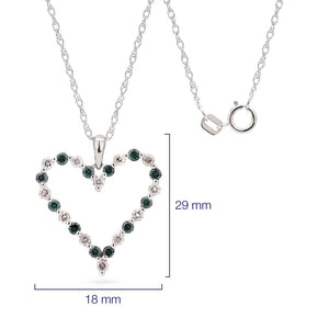 Pingente em Prata 925 Coração com Diamantes Brancos e Azuis