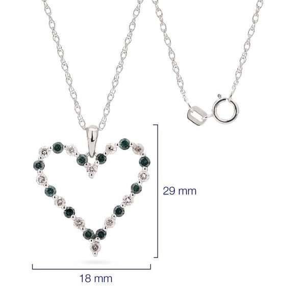 Pingente em Prata 925 Coração com Diamantes Brancos e Azuis