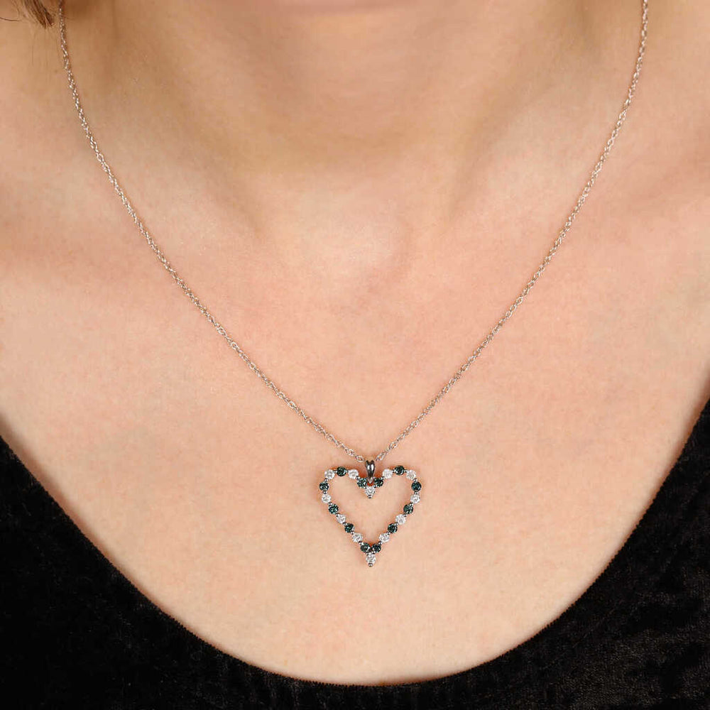 Pingente em Prata 925 Coração com Diamantes Brancos e Azuis