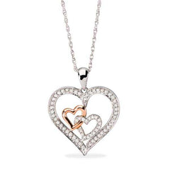 Pingente em Prata 925 Corações com Diamantes