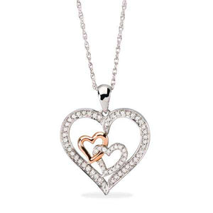 Pingente em Prata 925 Corações com Diamantes